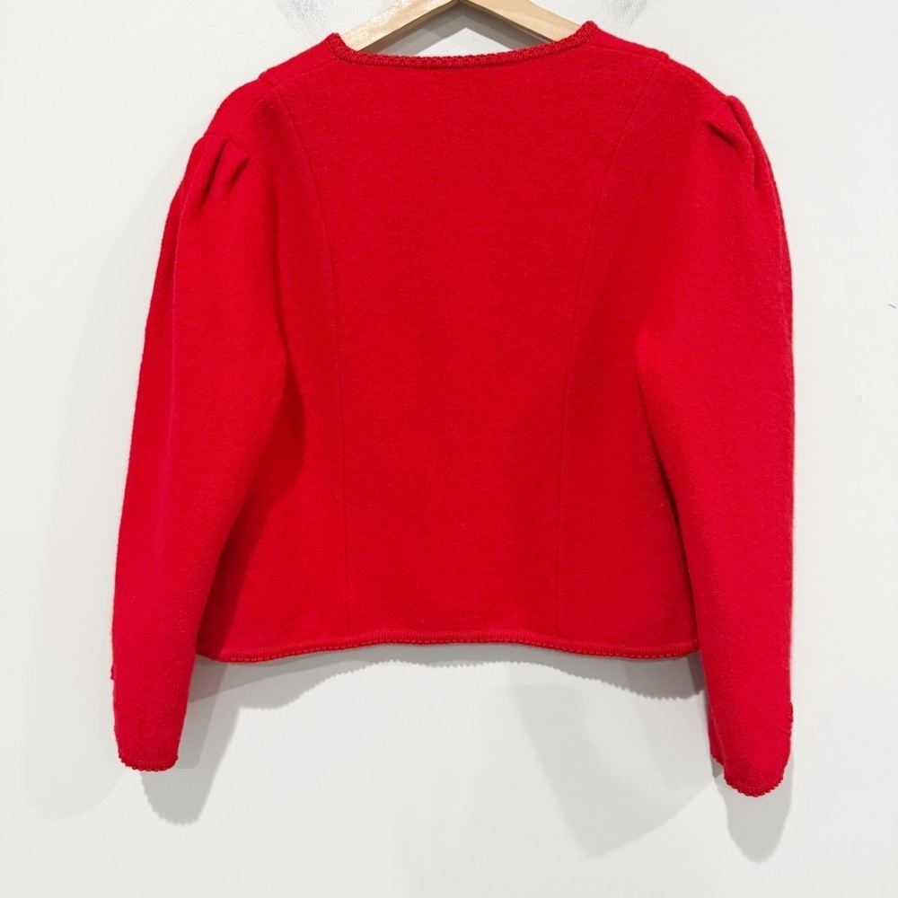 Vintage Sigi Scheiber Red Boiled Wool Cardigan Floral Embroidery Austria Size 12 - Picture 5 of 8